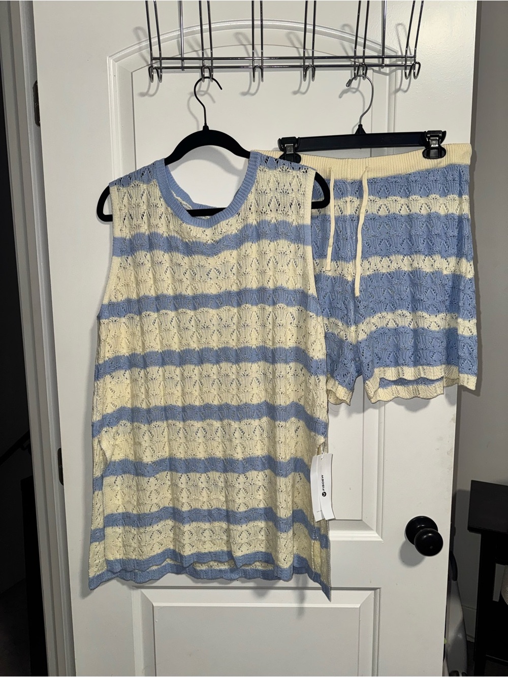 NWT Cream and Light Blue Striped Knit Swim Cover-Up Set Size 2XL - Picture 5 of 6